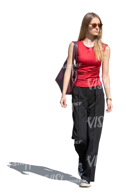cut out young woman walking