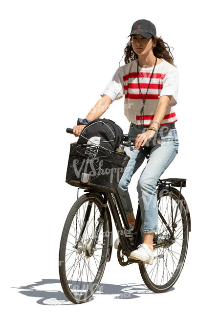 cut out young woman riding a bicycle