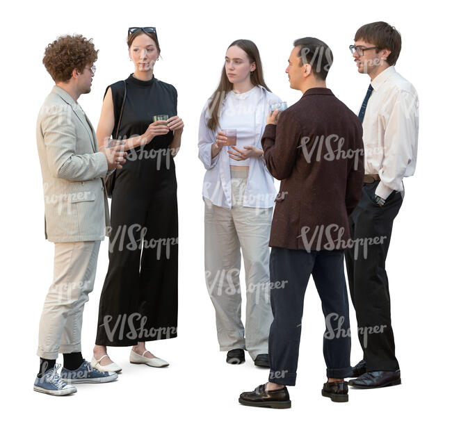 group of young adults with drinks at a party standing and talking