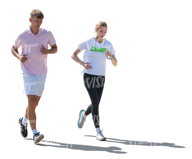 two backlit joggers running