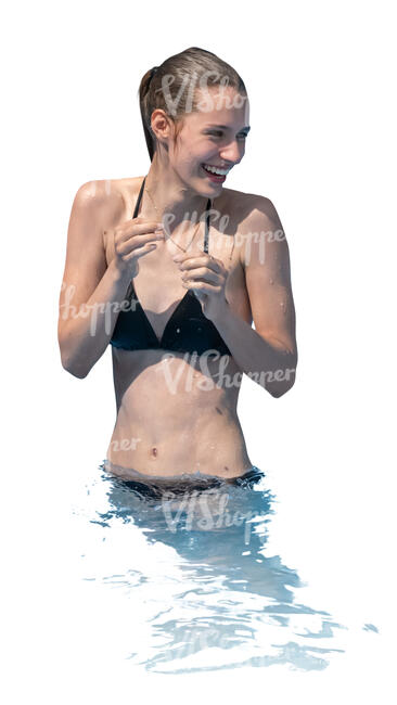 cut out woman swimming in the outdoor pool