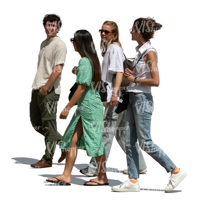 side view of a group of friends walking