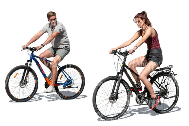 man and woman riding bikes together