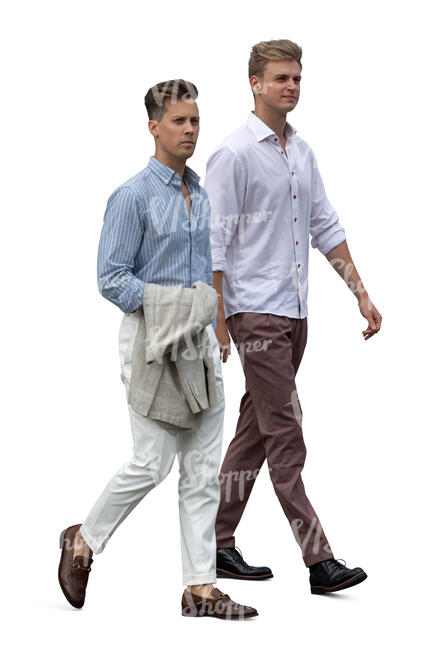 two smart casual men walking