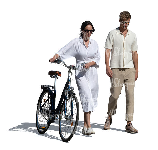 woman with a bike walking side by a side of her friend