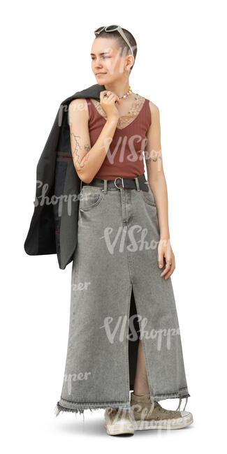 cut out short haired young woman standing