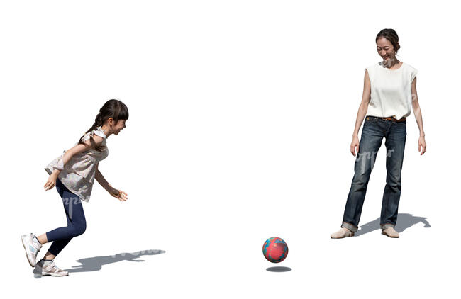 japanese mother and daughter playing ball