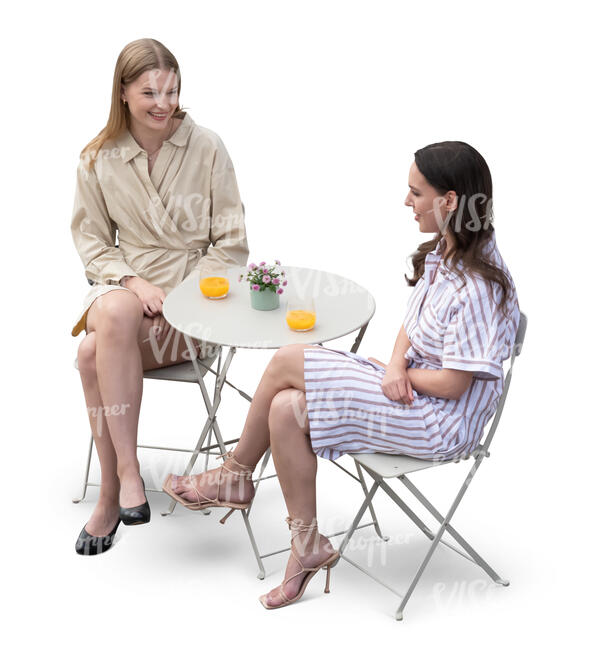 top view of two elegant women sitting in a cafe