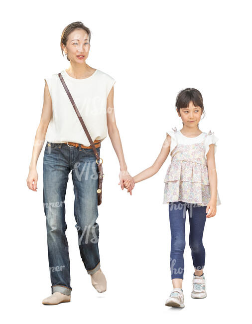 japanese woman with a daughter walking