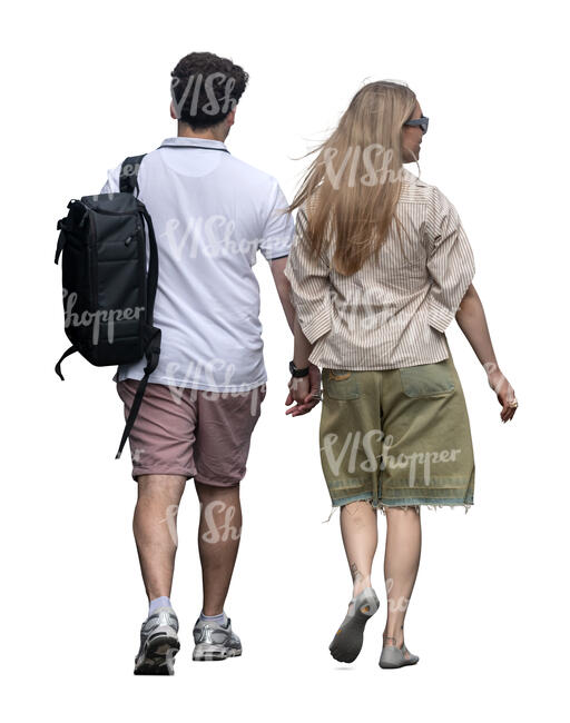 man and woman walking seen from back