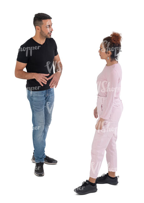 top view of two people standing and talking