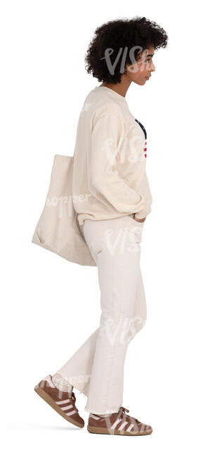 side view of a black woman walking