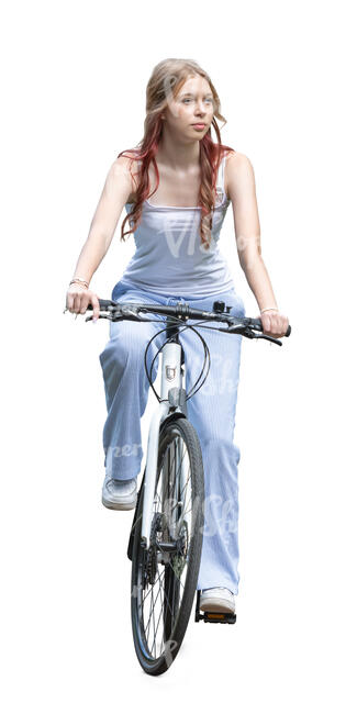 cut out teenage girl riding a bicycle