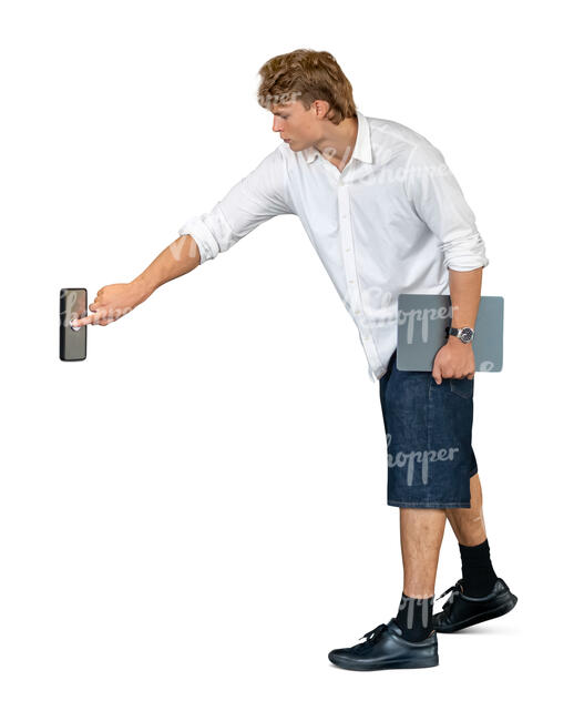 man ordering an elevator