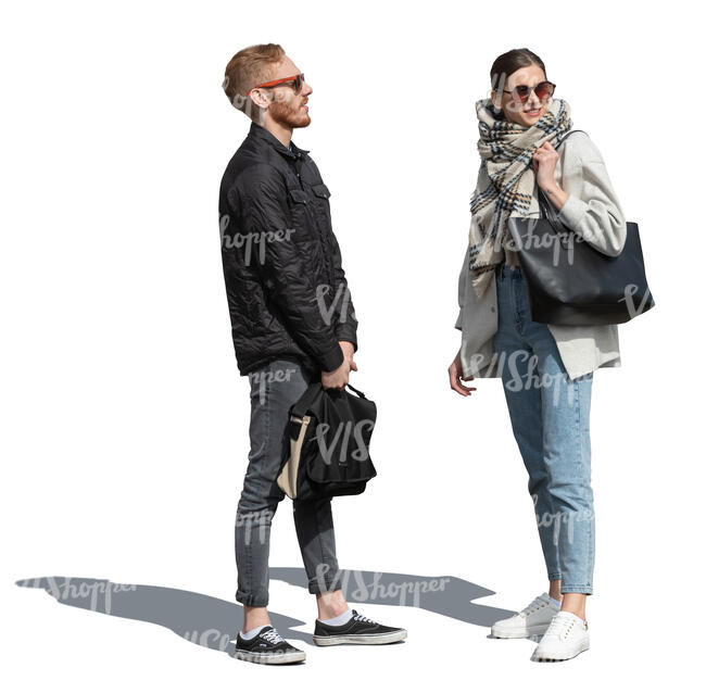 man and woman in spring standing and talking