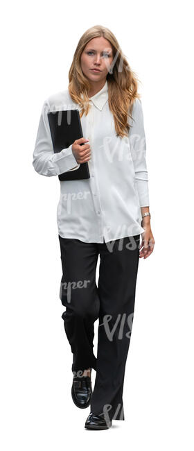 cut out young businesswoman walking
