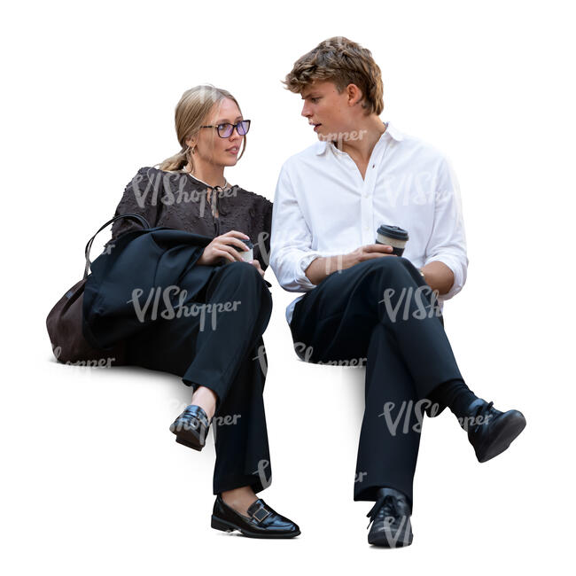 two colleagues sitting and drinking coffee