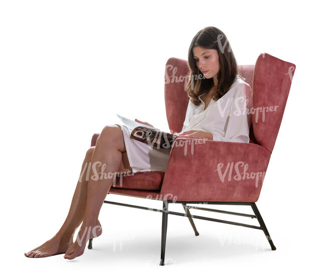 cut out woman in a bathrobe sitting in an armchair
