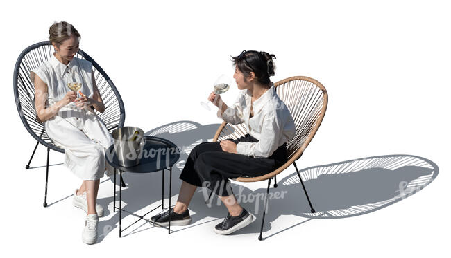 two asian women sitting in a fancy cafe seen from above