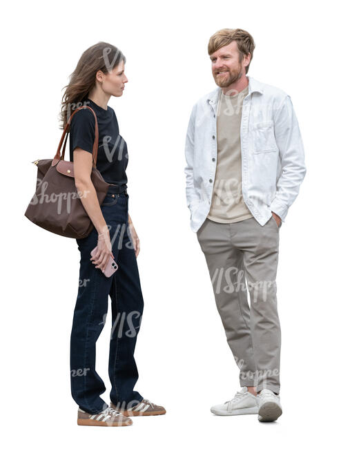 man and woman standing and talking