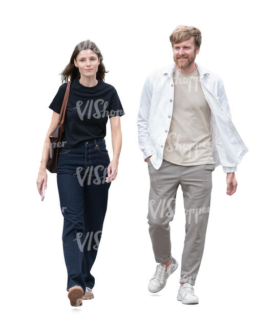 man and woman walking