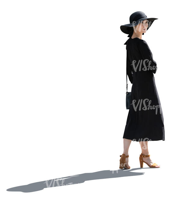 japanese woman with a black hat standing