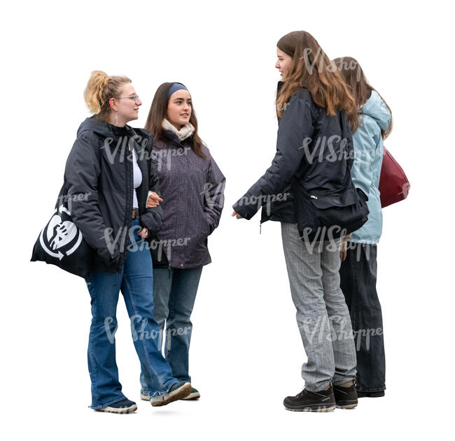 group of four girls in autumn standing and talking