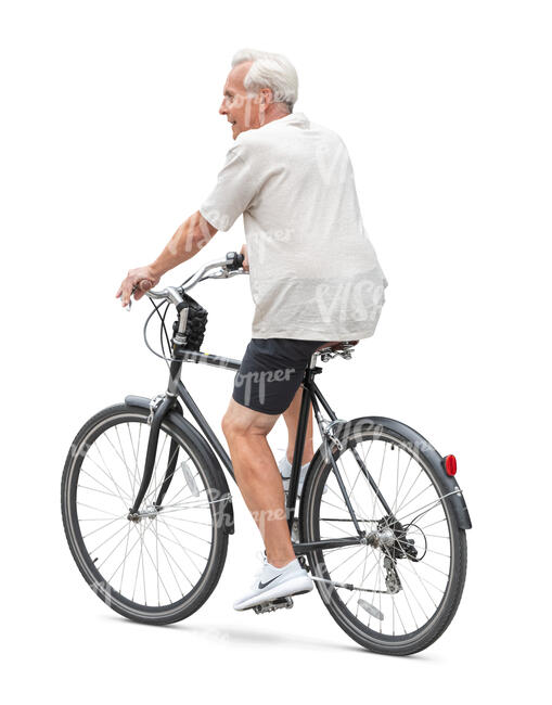 cut out elderly man riding a bicycle