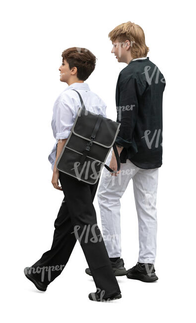 young man and woman walking