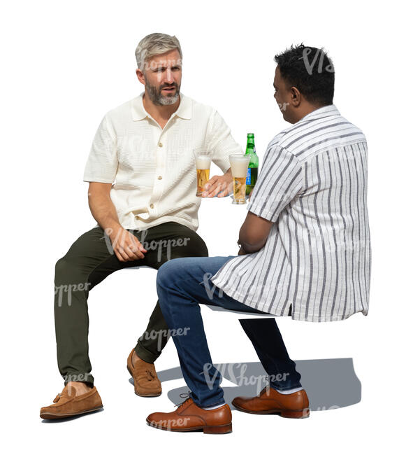 two men sitting outside and drinking beer