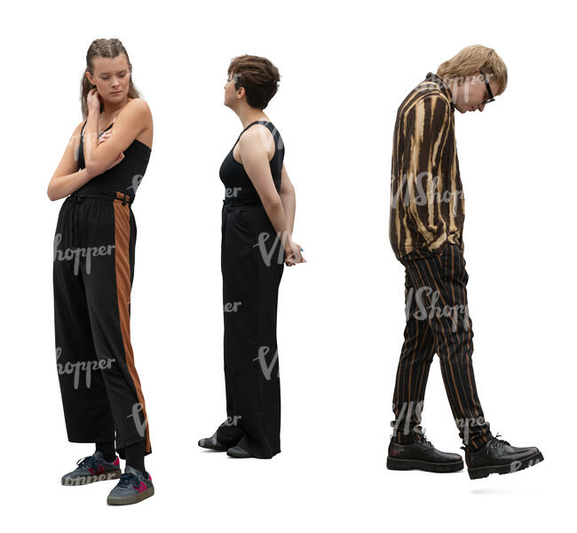 three people standing around