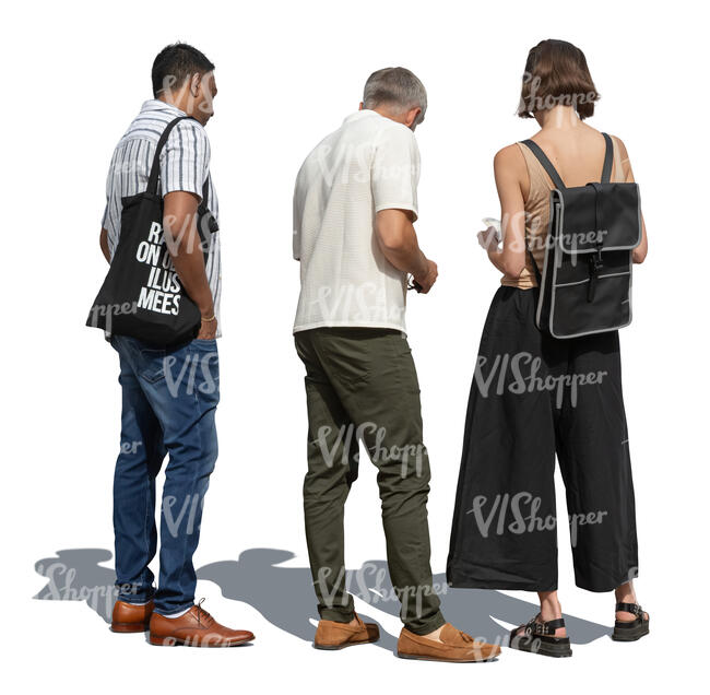 group of people standing and looking at things