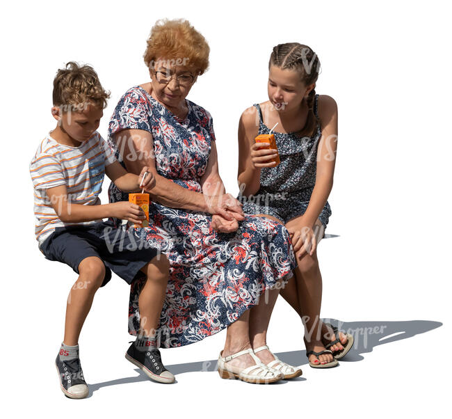 grandmother with grandchildren sitting