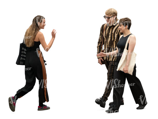 woman greeting her friends in the street