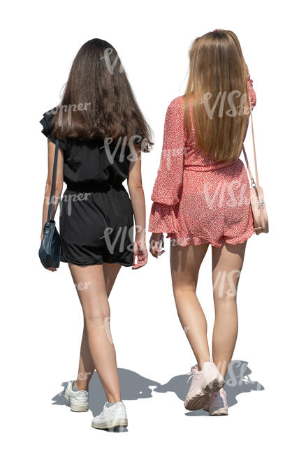 two girls walking seen from back angle