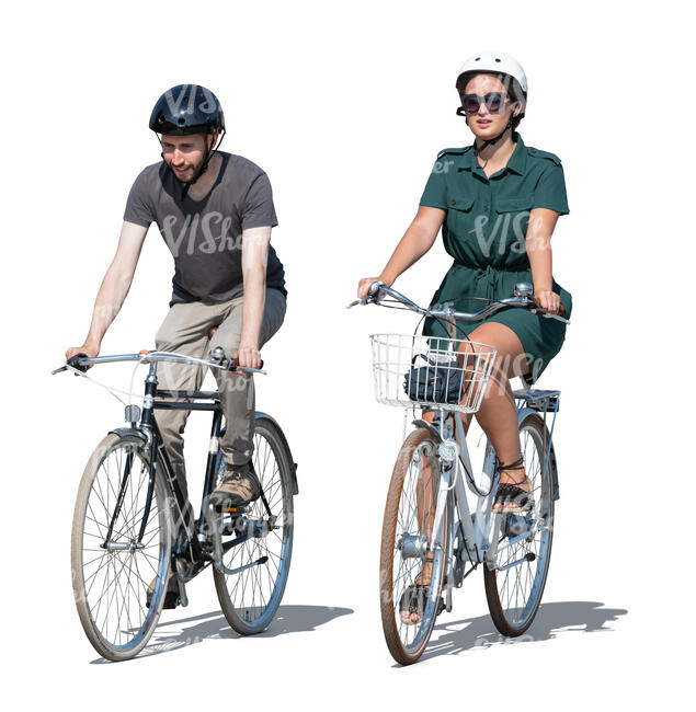 two people riding bikes side by side