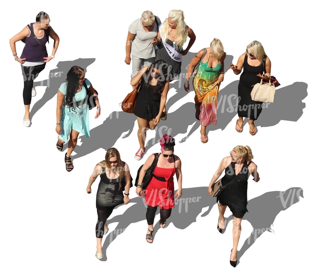 group of walking women seen from above