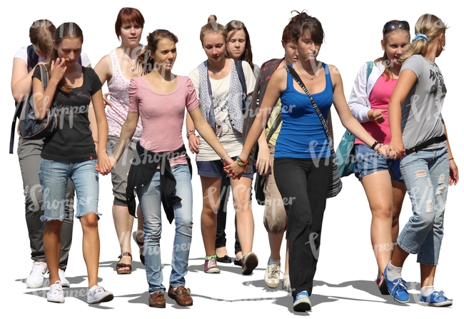 group of young girls walking hand in hand