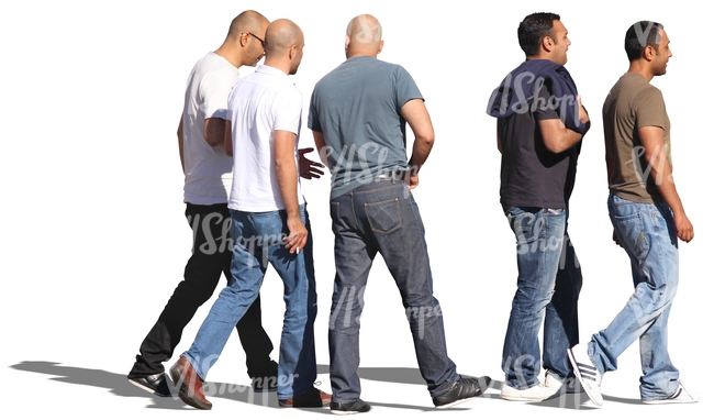 five men in jeans walking