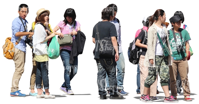 group of asian tourists standing together