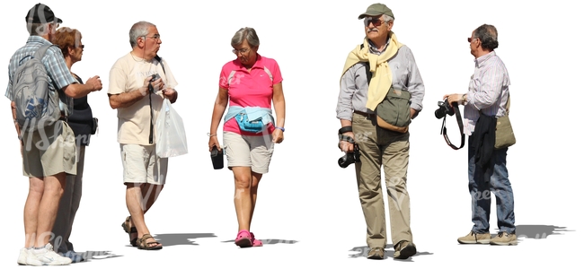 six elderly people looking around