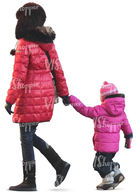 mother and daughter walking in winter