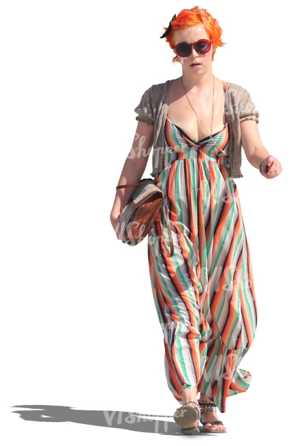 woman in a maxi dress walking