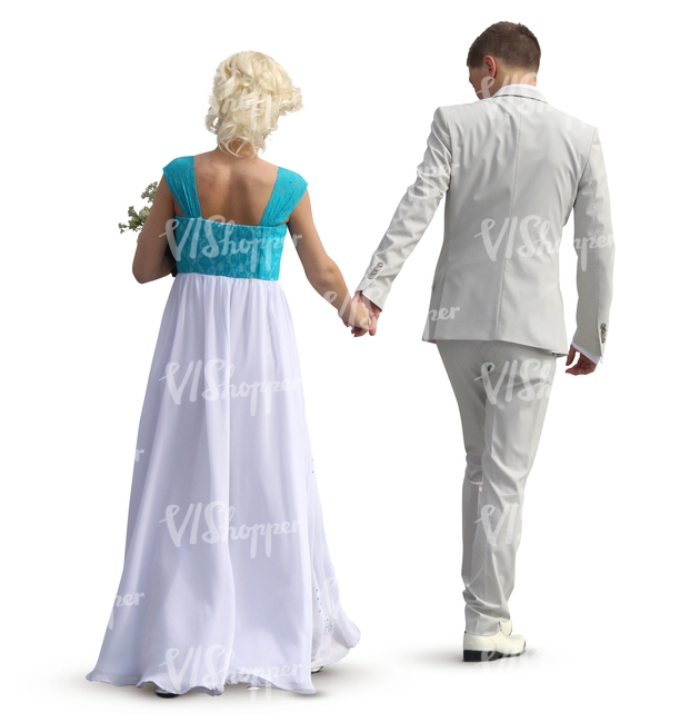 couple in formal clothes walking hand in hand