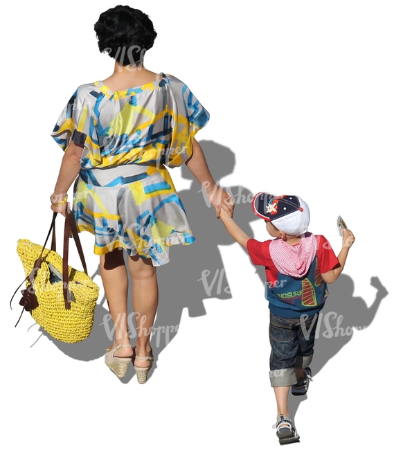 mother and son walking hand in hand