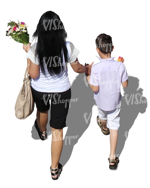 mother and son walking hand in hand