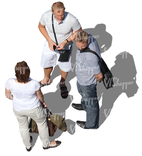 three people standing seen from above