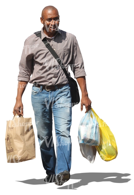 black man walking with a lot of shopping bags