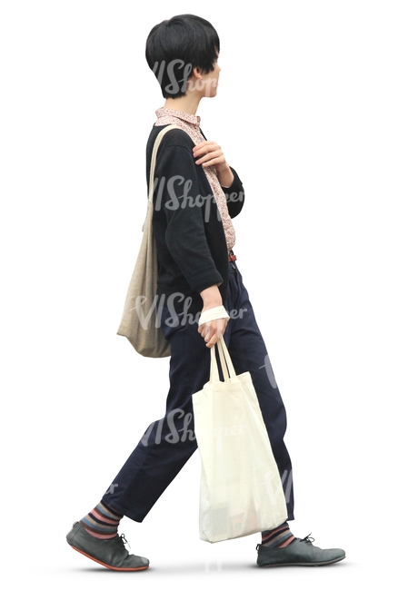 cut out asian woman with a shopping bag