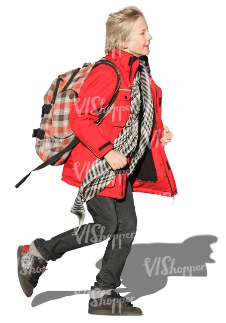 cut out boy with a schoolbag running